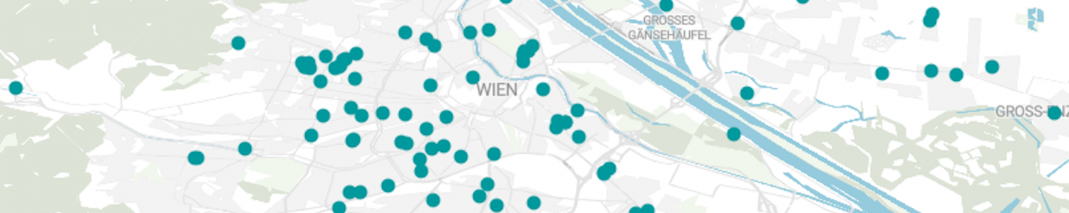 Karte von Wien, auf der die Punkte die Immobilien-Projekte von Rendity visualisieren.